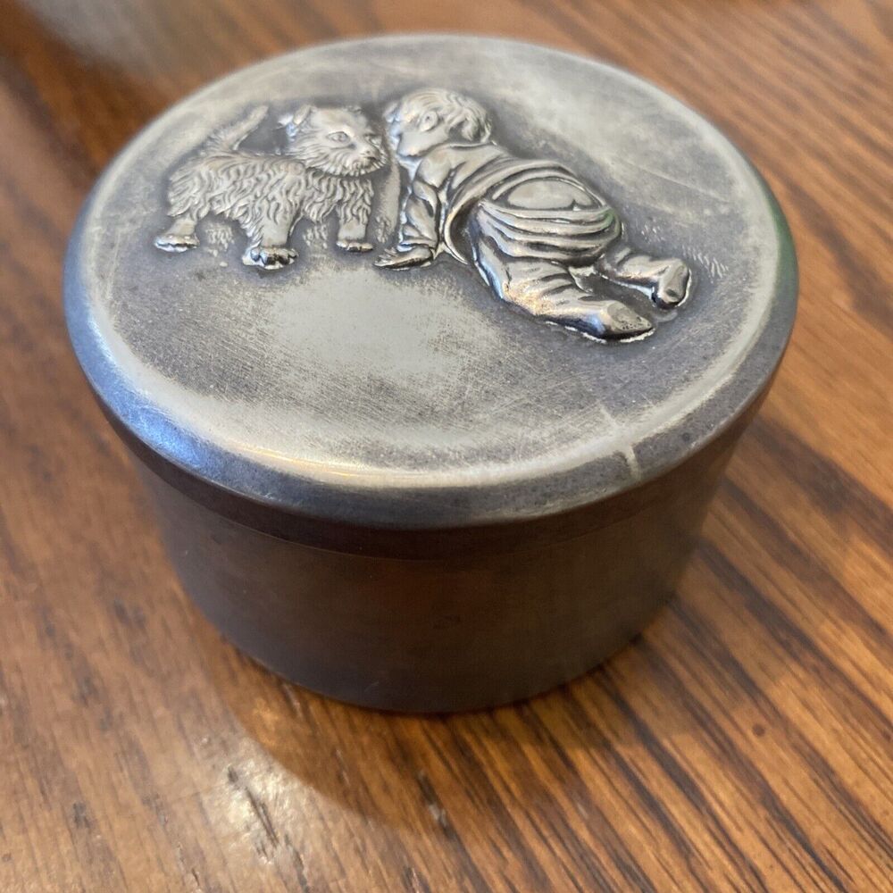 Vintage Silver Plated Trinket Box Portuguese Lined Box 1.75”